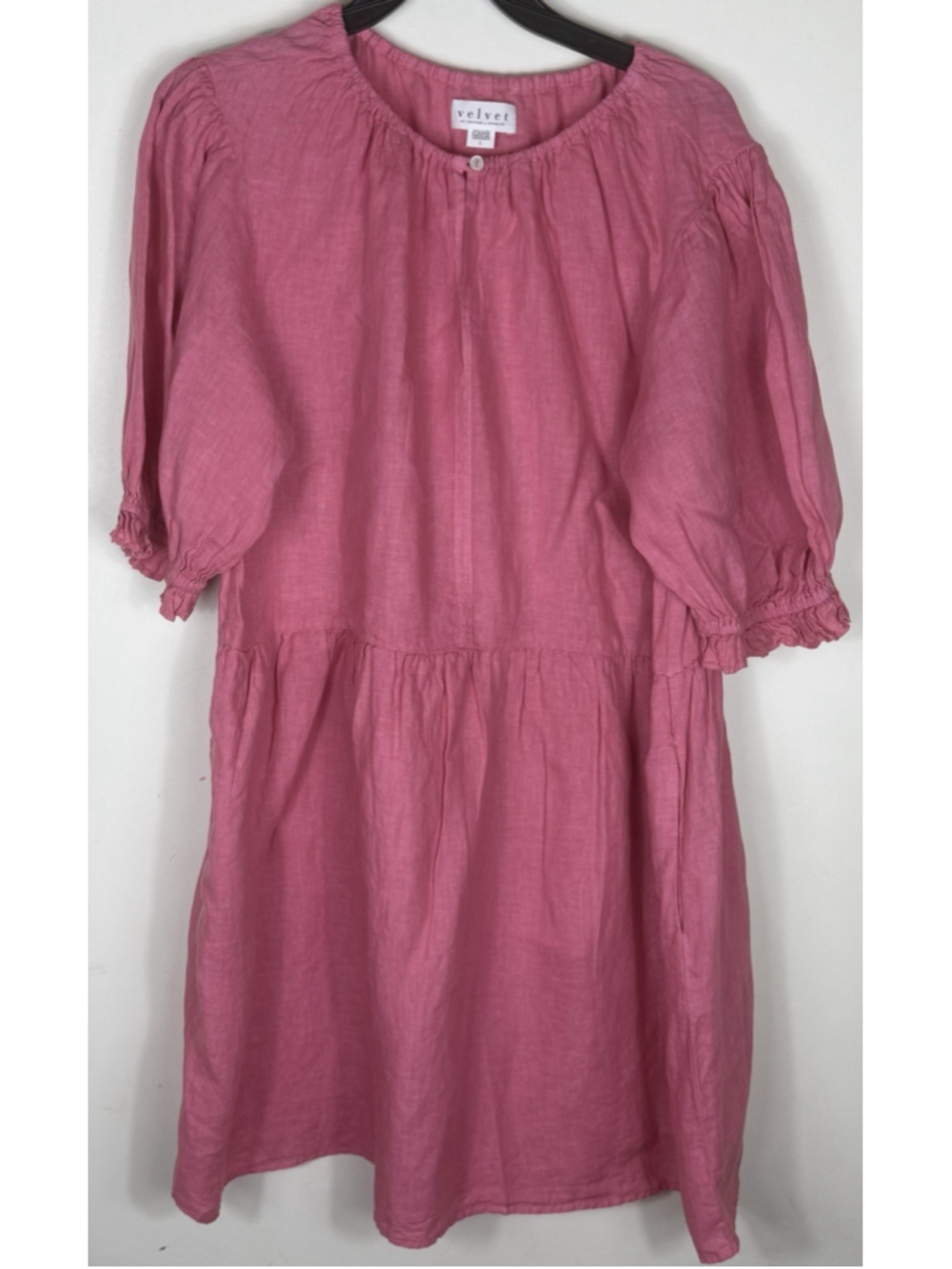 Velvet by Graham & Spencer Kailani Linen Puff Sleeve Dress in pink large